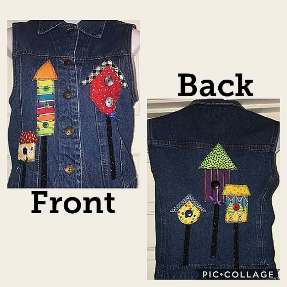 Rama of USA Appliqué BIRDHOUSE Denim Vest - S - Picture 1 of 8